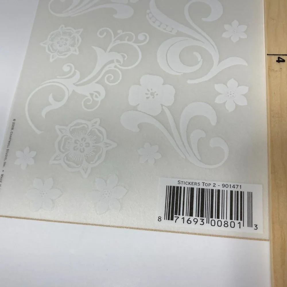 6 Sheets White Floral Stickers Card Making Flowers